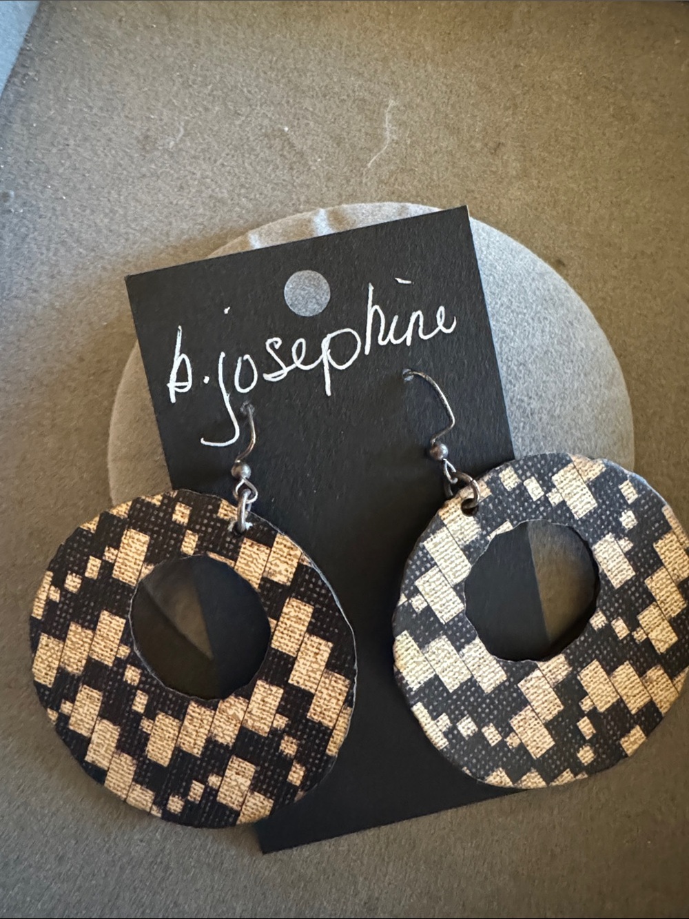 New Women’s Black and Ivory Wooden Earrings